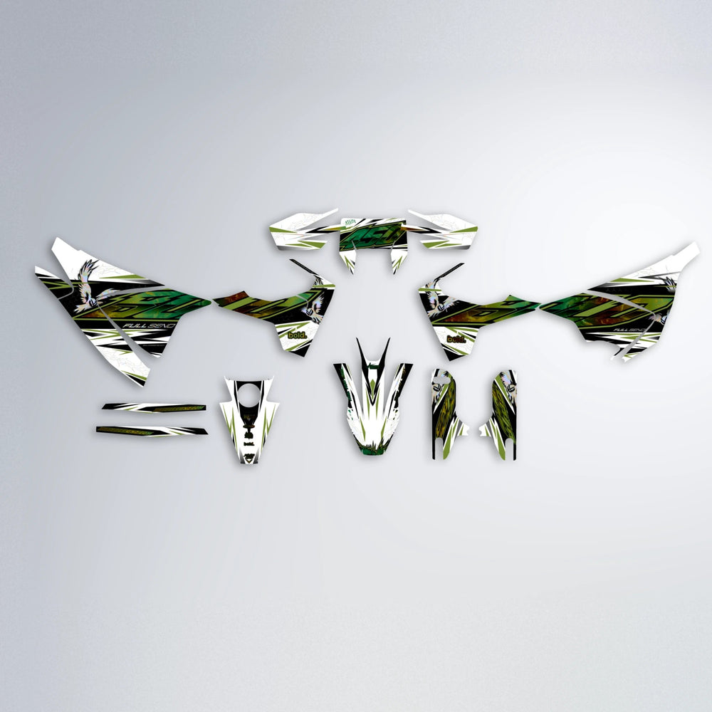 ZAPP Husqvarna 701 graphics kit parts layout in Olive