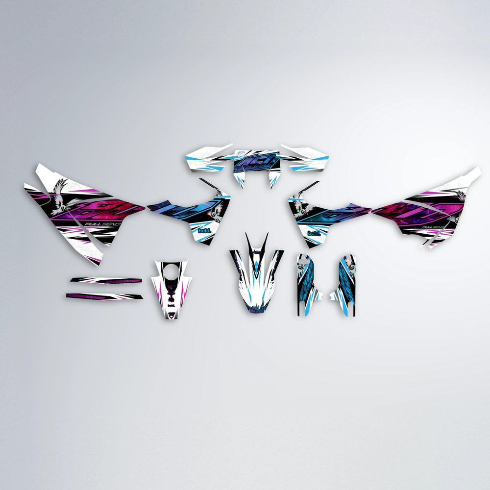 ZAPP Husqvarna 701 graphics kit parts layout in Pink & Light Blue