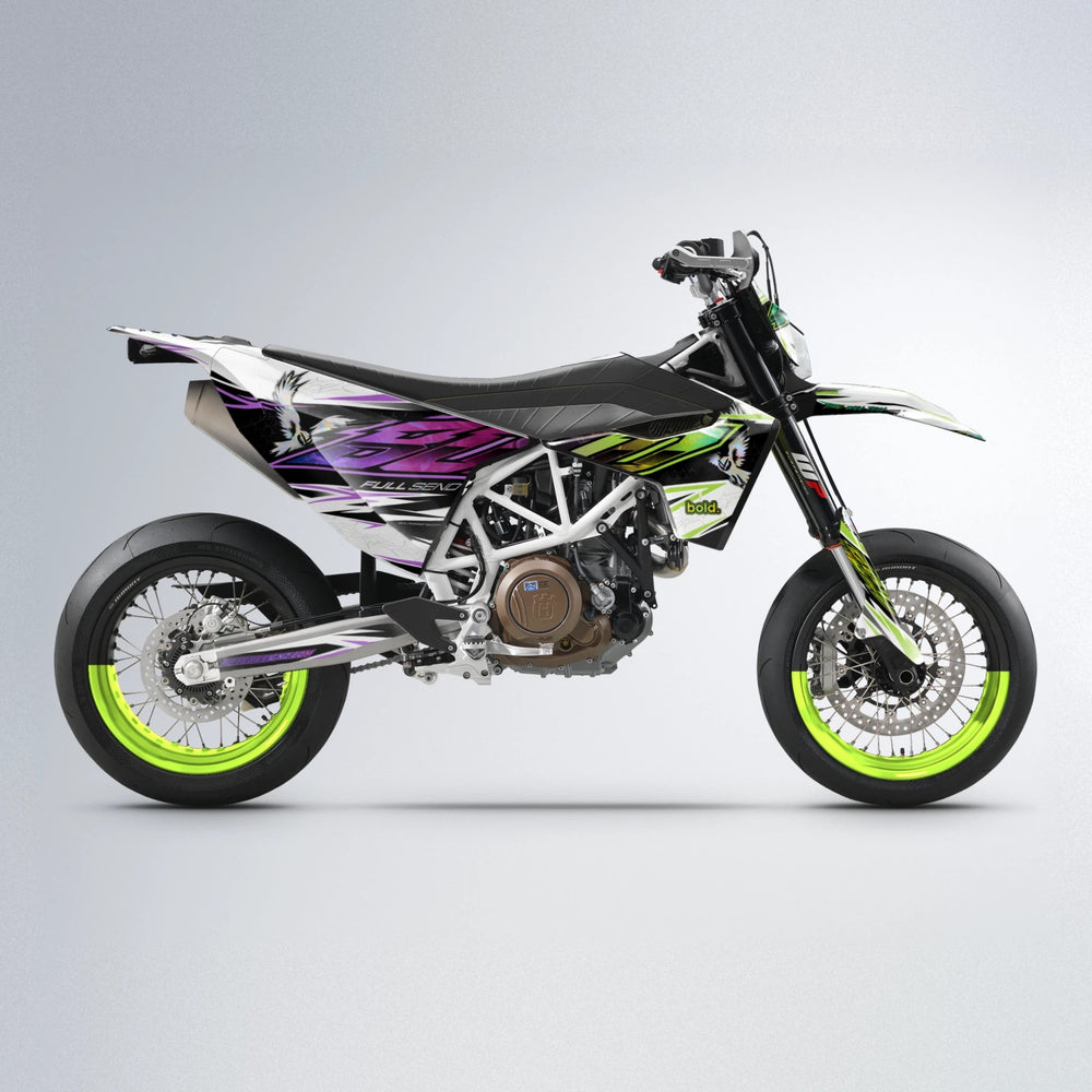 ZAPP Husqvarna 701 supermoto graphics kit in Purple & Yellow