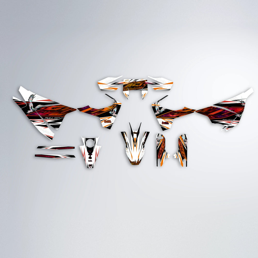 ZAPP Husqvarna 701 graphics kit parts layout in Red & Orange