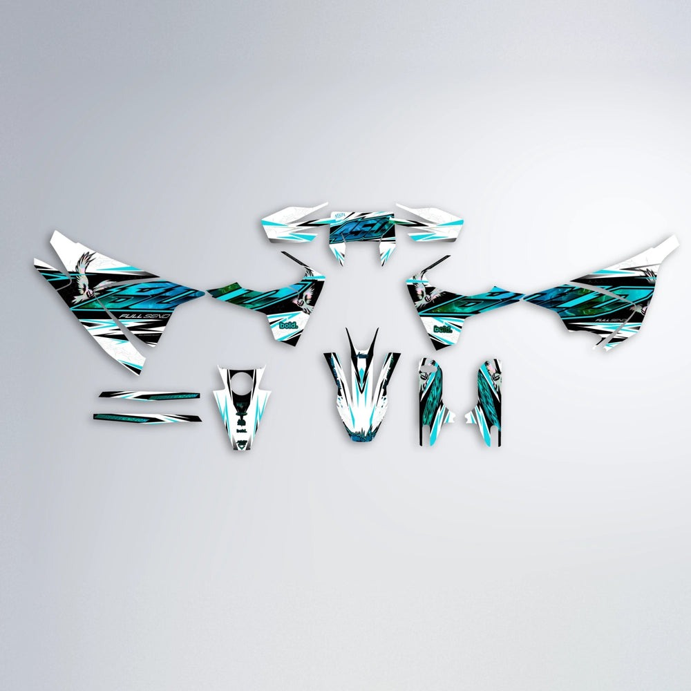 ZAPP Husqvarna 701 graphics kit parts layout in Teal