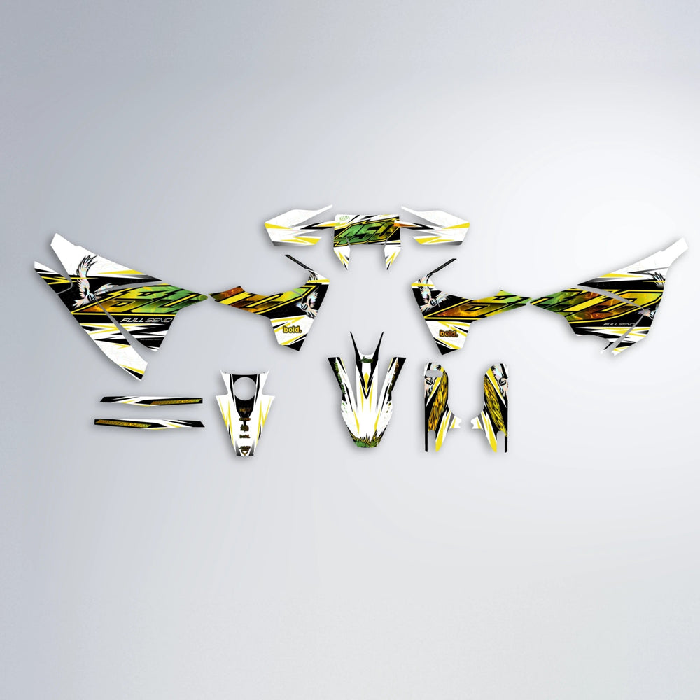 ZAPP Husqvarna 701 graphics kit parts layout in Yellow