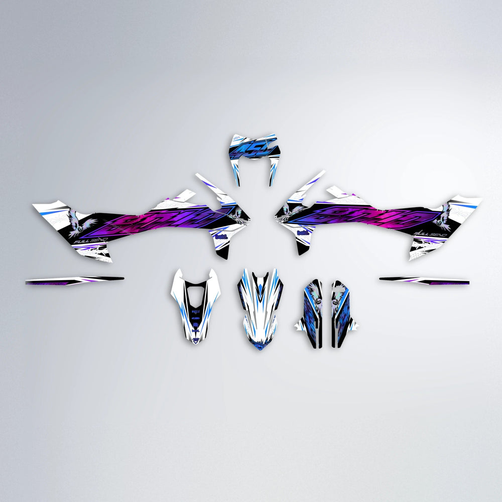 ZAPP KTM SMC 690 graphics kit parts layout in Blue Purple Fade