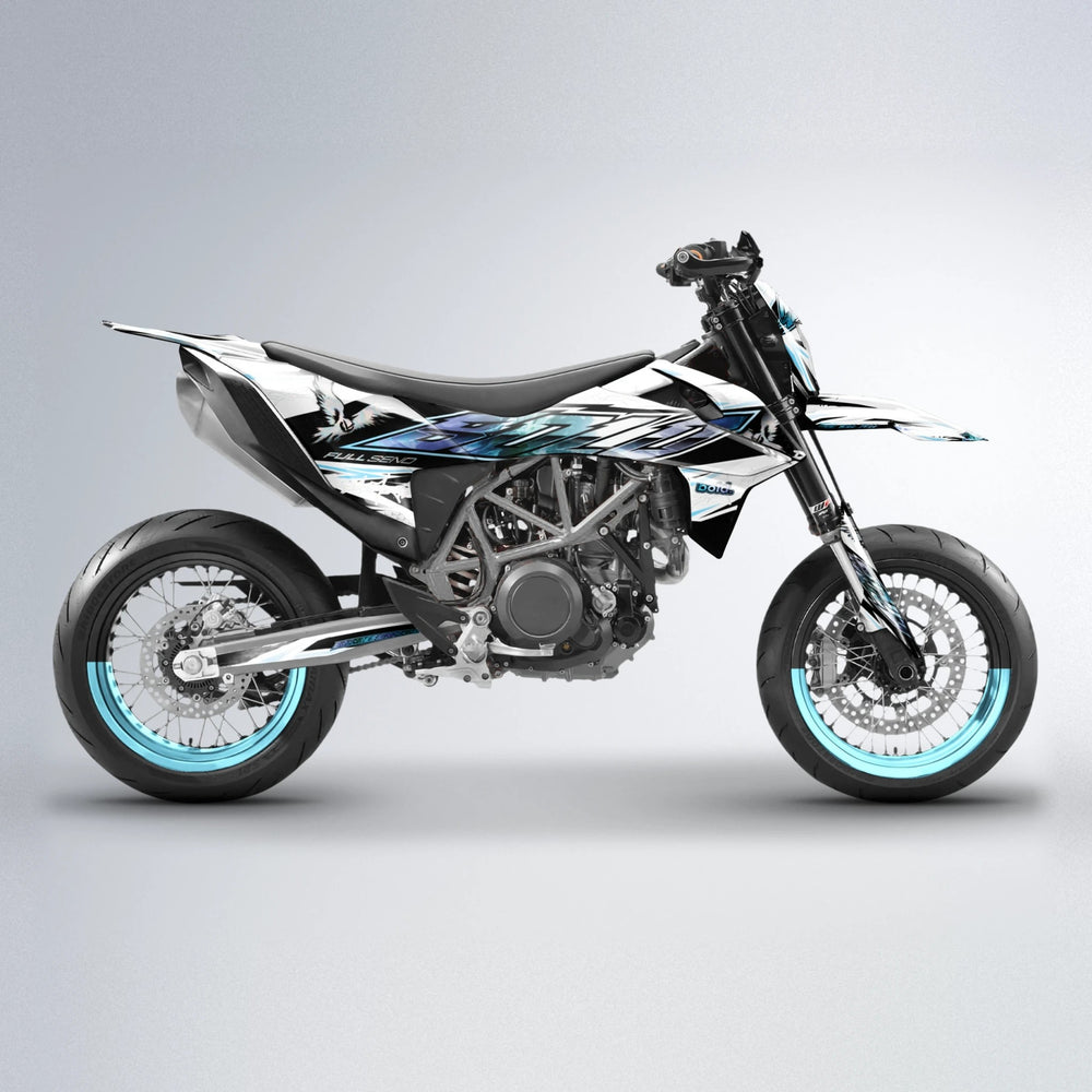 ZAPP KTM SMC 690 supermoto graphics kit in Light Blue & White
