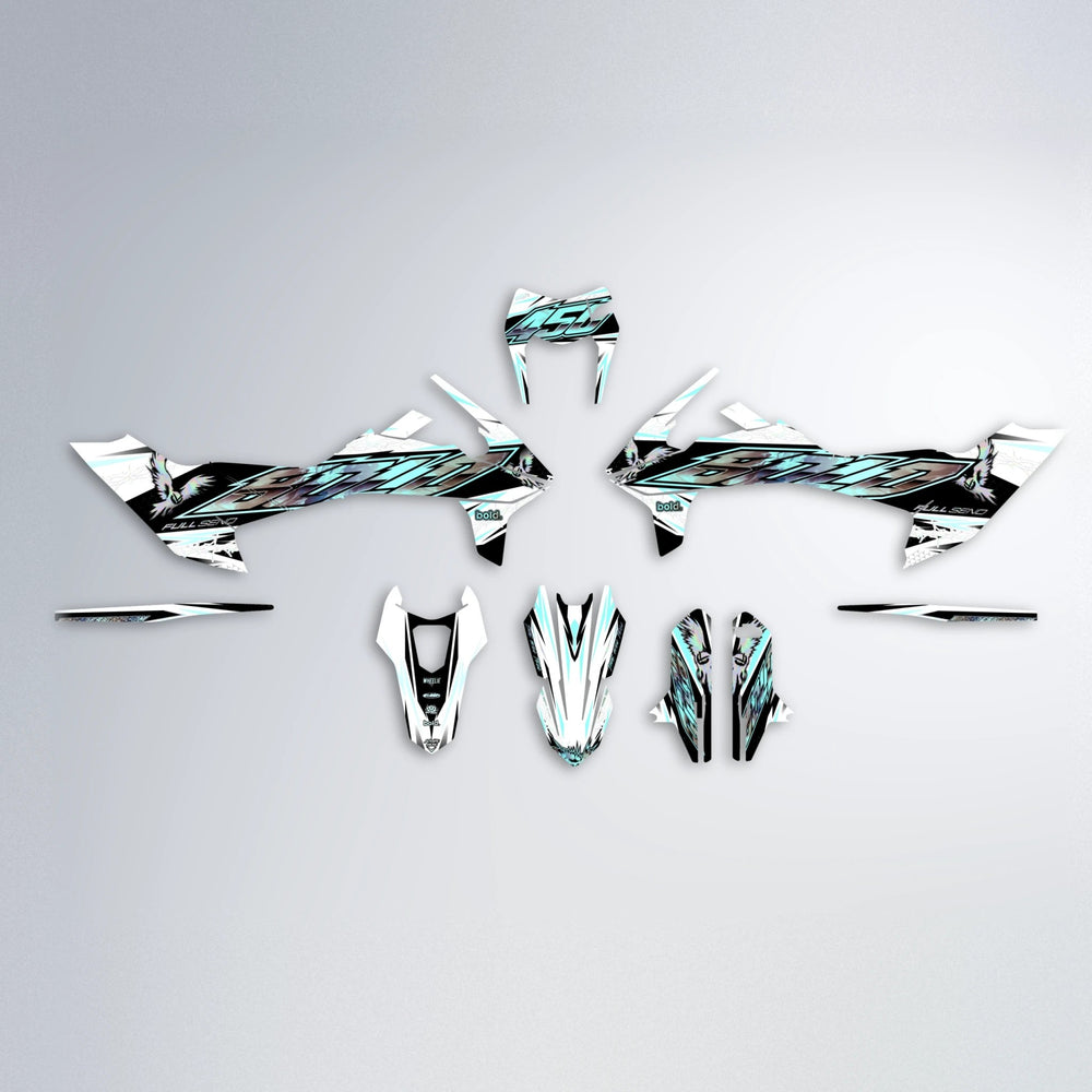 ZAPP KTM SMC 690 graphics kit parts layout in Mint