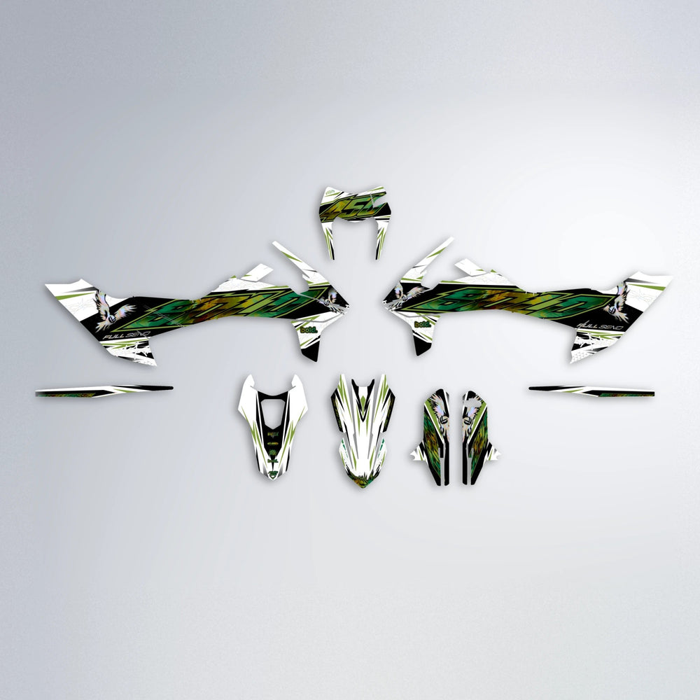 ZAPP KTM SMC 690 graphics kit parts layout in Olive