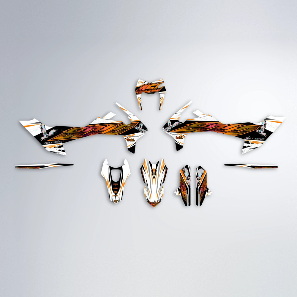ZAPP KTM SMC 690 graphics kit parts layout in Orange