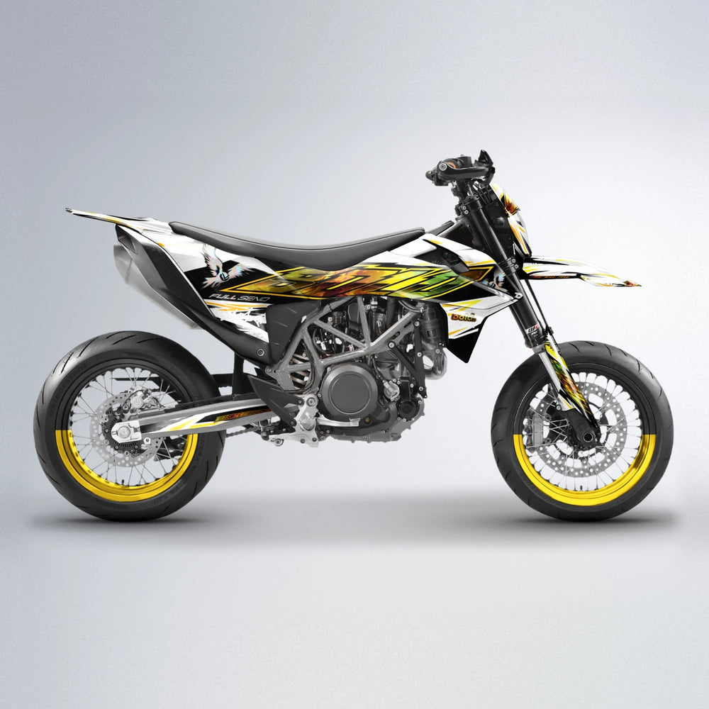 ZAPP KTM SMC 690 supermoto graphics kit in Orange & Yellow