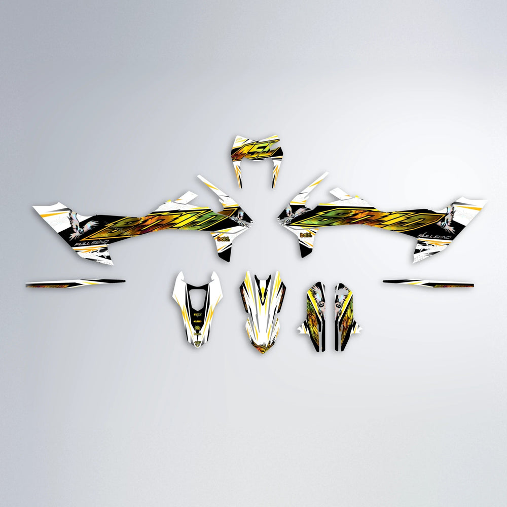 ZAPP KTM SMC 690 graphics kit parts layout in Orange & Yellow