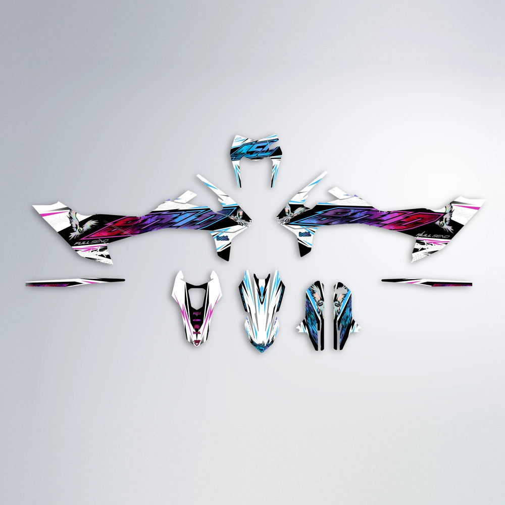 ZAPP KTM SMC 690 graphics kit parts layout in Pink & Light Blue