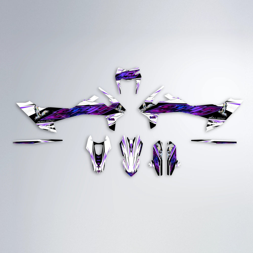 ZAPP KTM SMC 690 graphics kit parts layout in Purple