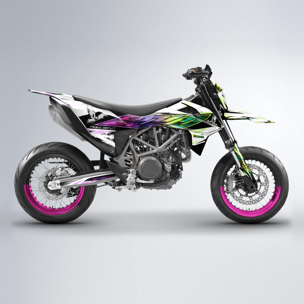 ZAPP KTM SMC 690 supermoto graphics kit in Purple & Yellow
