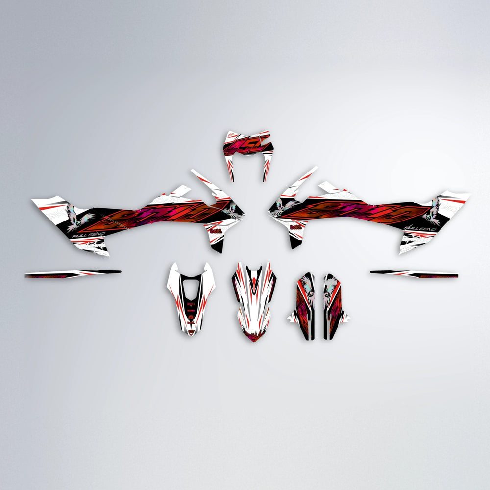 ZAPP KTM SMC 690 graphics kit parts layout in Red