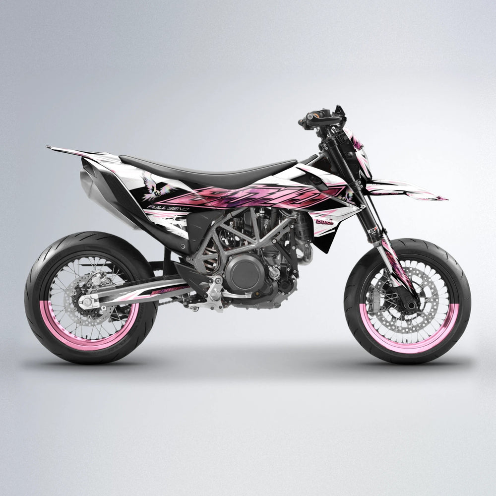 ZAPP KTM SMC 690 supermoto graphics kit in Sakura Pink