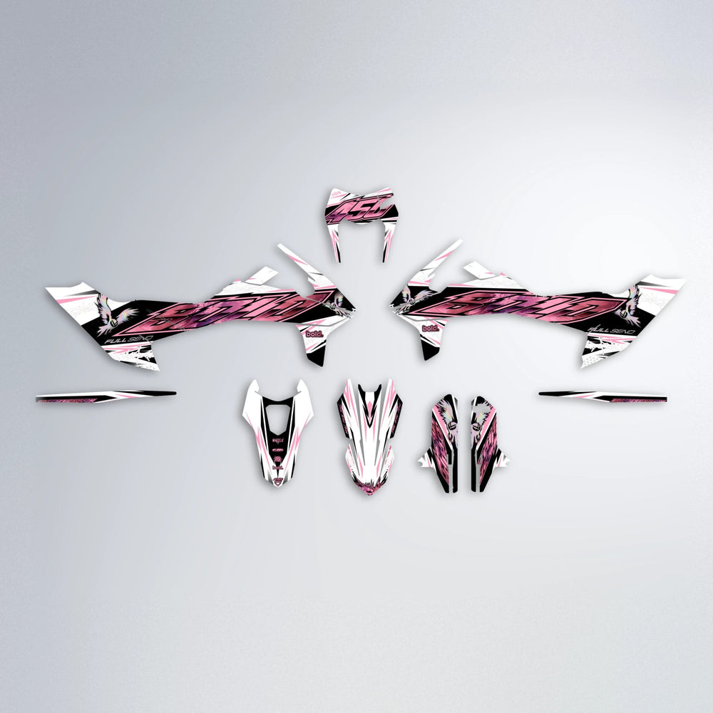 ZAPP KTM SMC 690 graphics kit parts layout in Sakura Pink