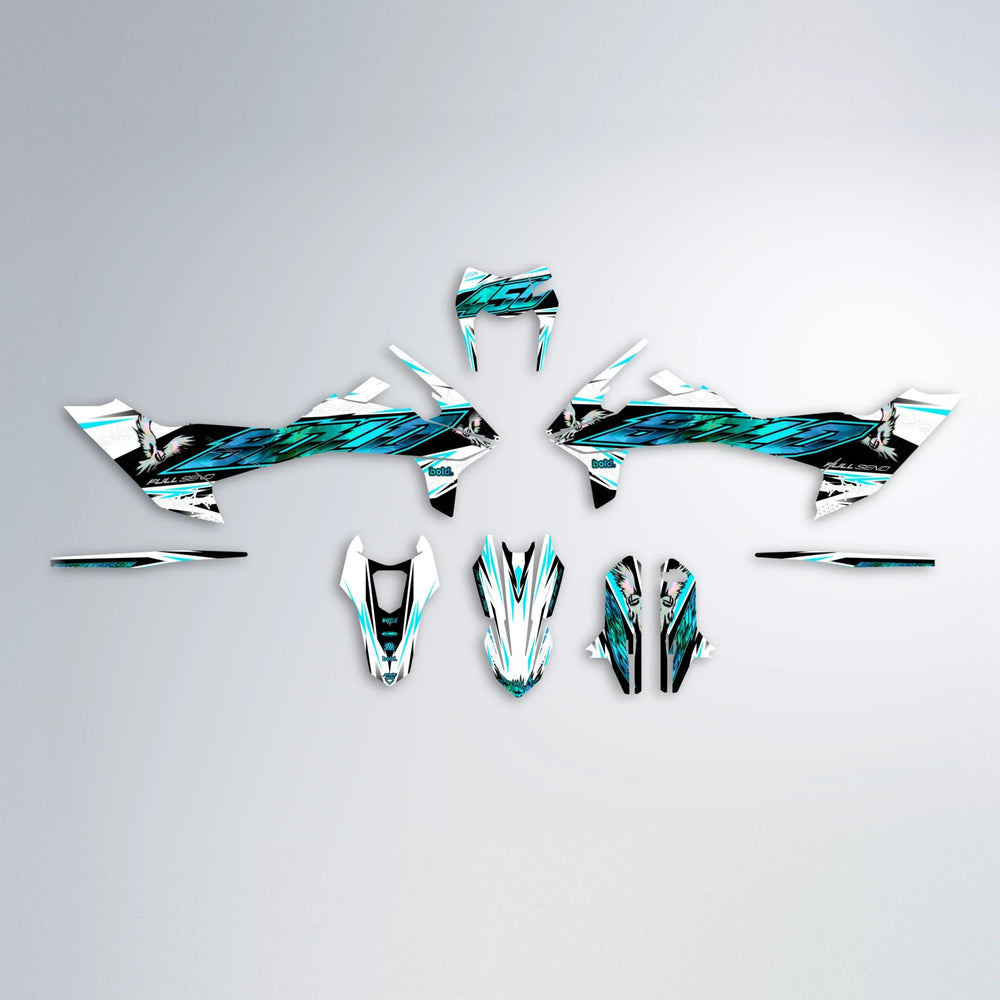 ZAPP KTM SMC 690 graphics kit parts layout in Teal