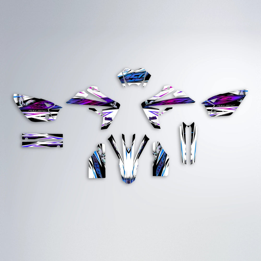 ZAPP Rieju MRT graphics kit parts layout in Blue Purple Fade