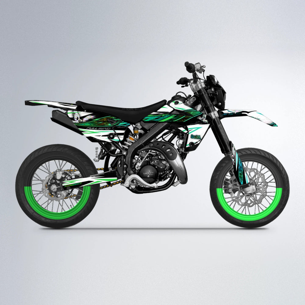 ZAPP Rieju MRT supermoto graphics kit in Cyan & Green