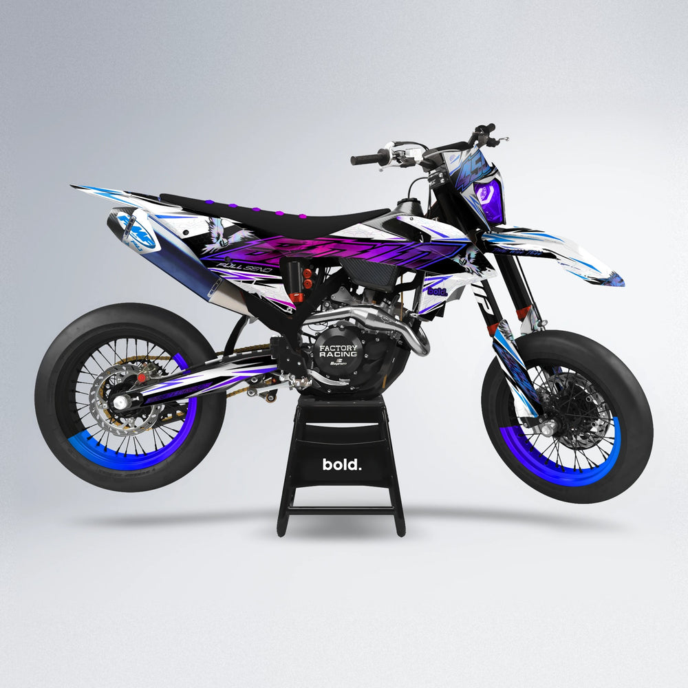 ZAPP supermoto graphics kit in Blue Purple Fade