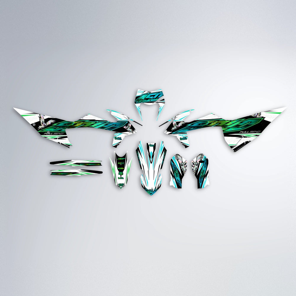 ZAPP graphics kit parts layout in Cyan & Green