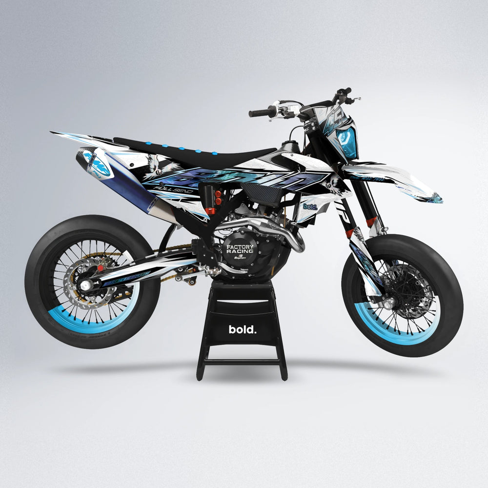 ZAPP supermoto graphics kit in Light Blue & White