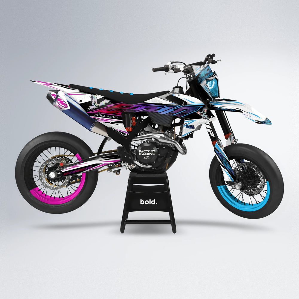 ZAPP supermoto graphics kit in Pink & Light Blue